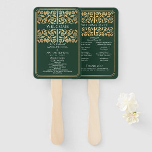 Green Mediaeval Gold Sword Royal Wedding Program Hand Fan