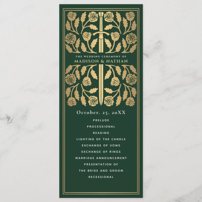 Green Mediaeval Gold Sword Royal Wedding Programme (Front)
