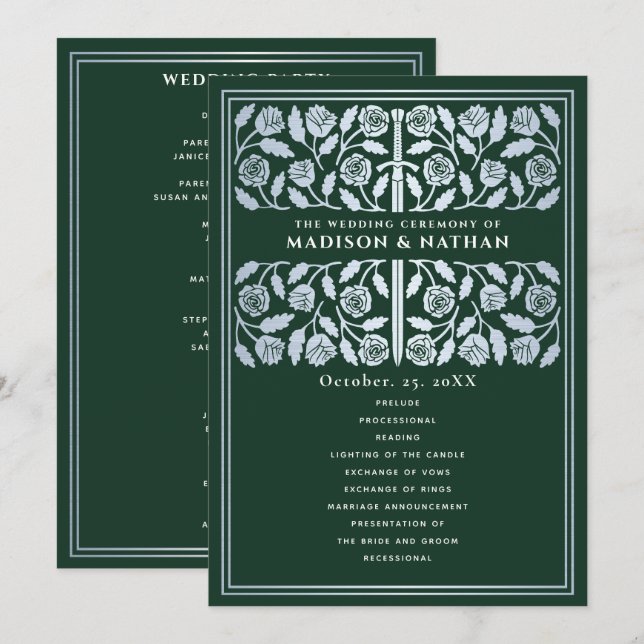 Green Mediaeval Silver Sword Royal Wedding Programme (Front/Back)