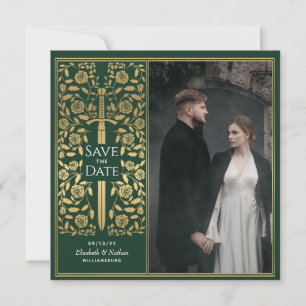 Green Mediaeval Sword Save the Date Photo Invitation