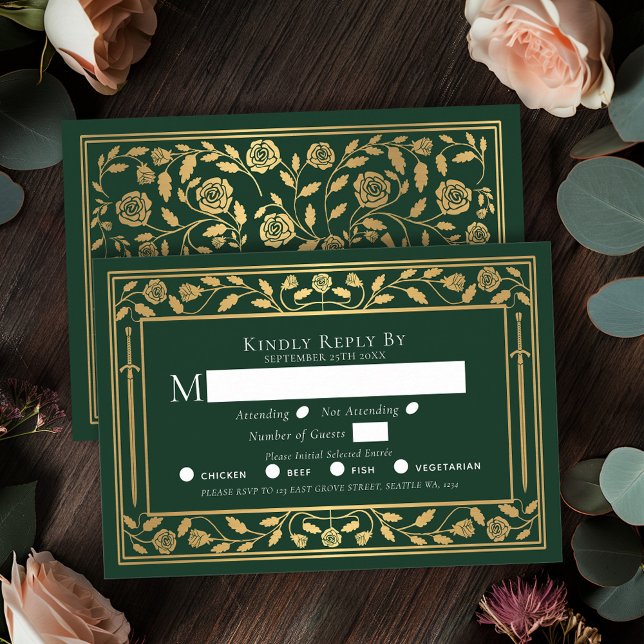 Green Mediaeval Sword Wedding RSVP Enclosure Card (Creator Uploaded)