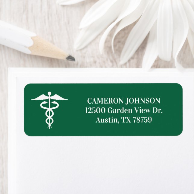 Green Medical Caduceus Doctor Return Address (Insitu)