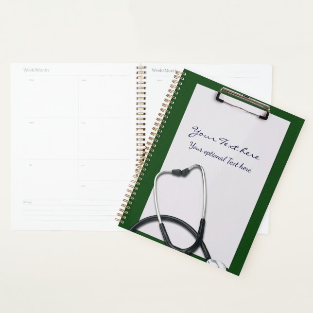 Green Medical Clipboard with Stethoscope Planner (Display)