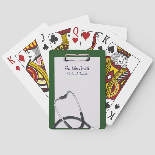 Green Medical Clipboard with Stethoscope Playing Cards (Back)