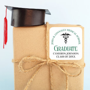 Green Medical School Graduation Party Personalized Square Sticker