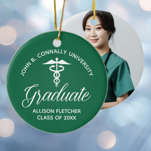 Green Medical School Graduation Photo Christmas Ceramic Tree Decoration