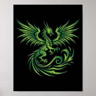 Green Medieval Dragon Fantasy Mythical Art Men Wom Poster