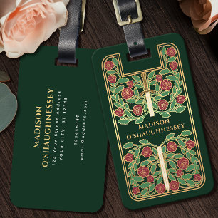 Green Medieval Fantasy Vintage Sword Name Luggage Tag
