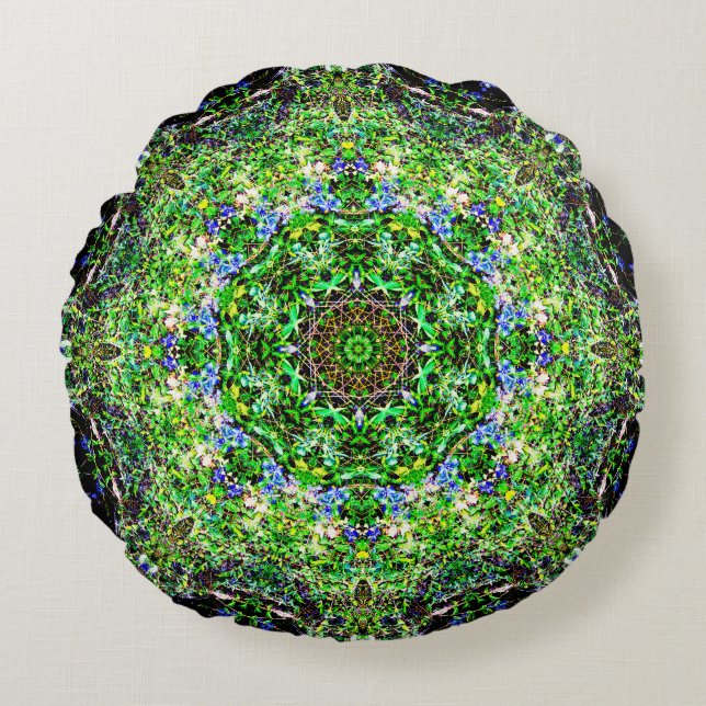 Green Meditation Paradise Round Cushion (Front)