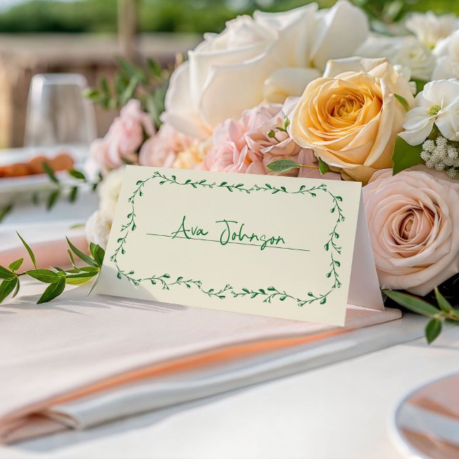Green Mediterranean Handwritten Wedding Place Card (Creator Uploaded)