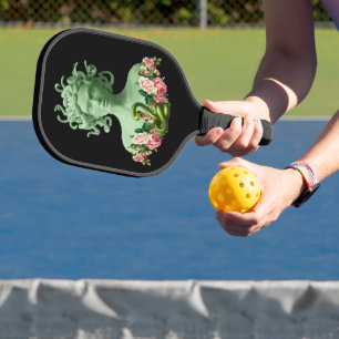 Green Medusa Gorgon Greek Mythology Pink Floral Pickleball Paddle