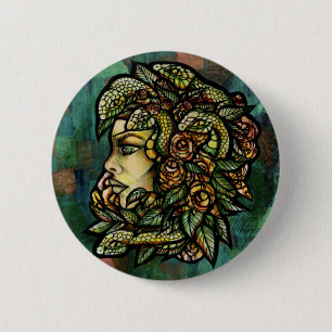 Green Medusa Snakes Rose Gorgon                    6 Cm Round Badge