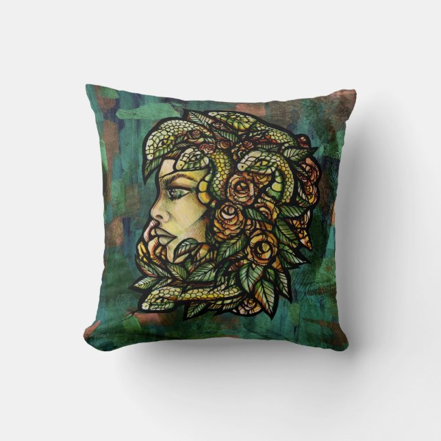Green Medusa Snakes Rose Gorgon                    Cushion (Front)