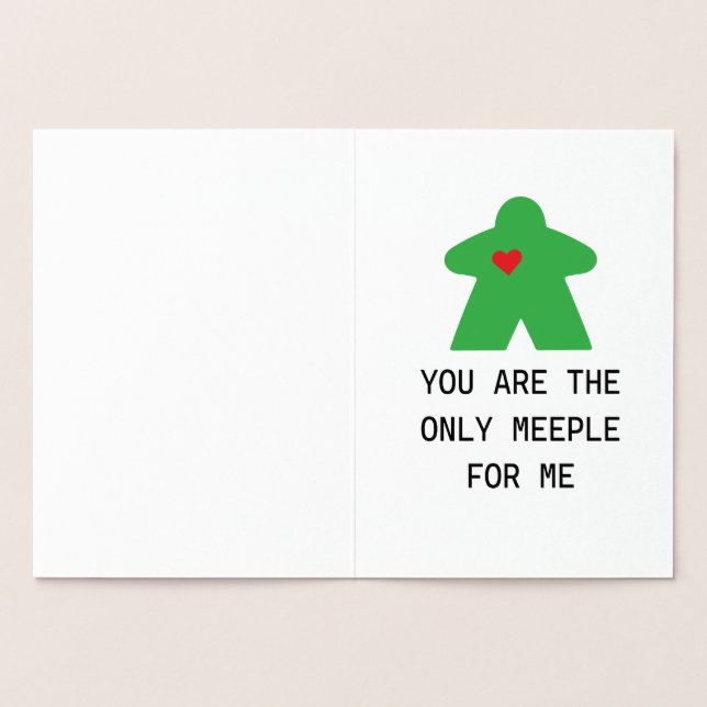 Green Meeple Board Game Valentine Foil Card (Inside)