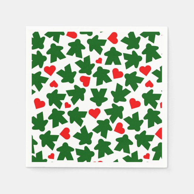 Green Meeple with Red Heart Napkin (Front)