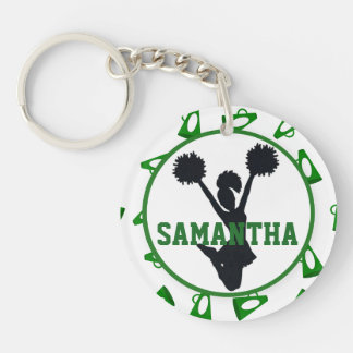 Green Megaphone and Cheerleader Personalised Photo Key Ring