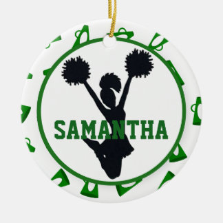 Green Megaphones and Cheerleader Personalised Ceramic Tree Decoration