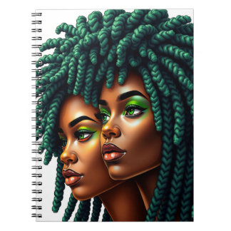 Green melanin sista black woman brown skin girls notebook