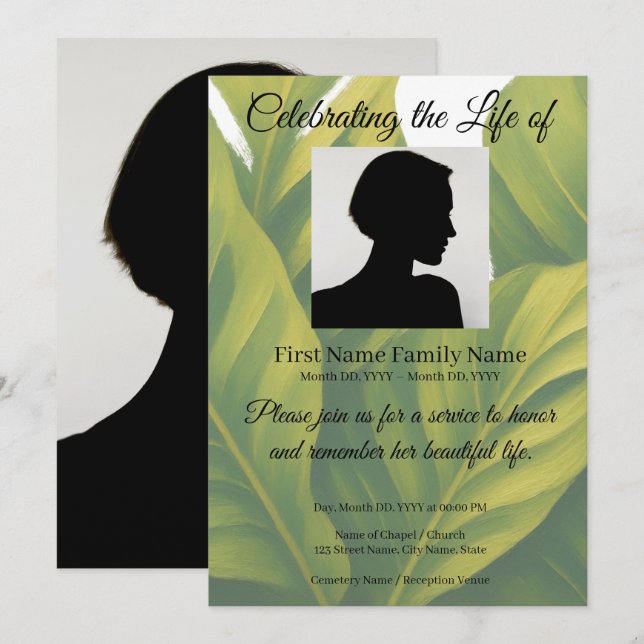 Green memorial invitation (Front/Back)