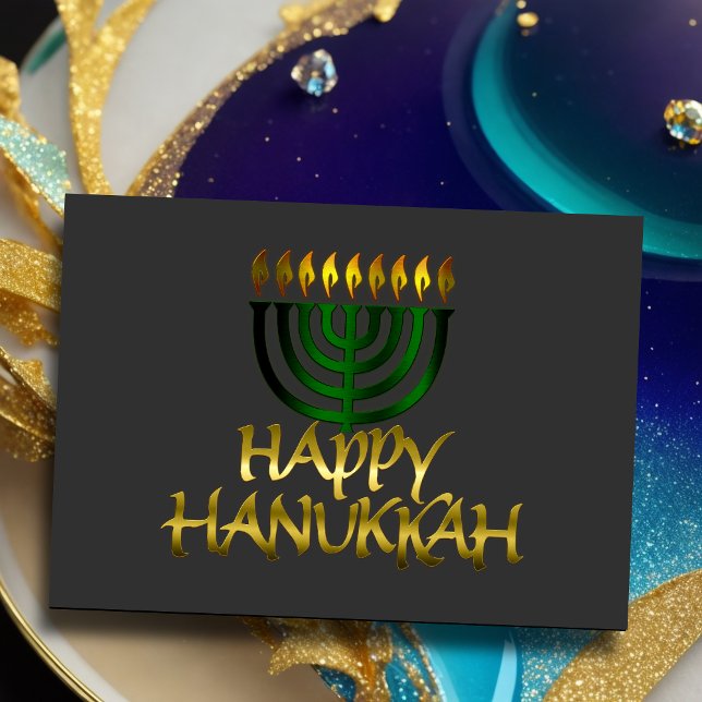 Green Menorah Flames Happy Hanukkah Card (Creator Uploaded)