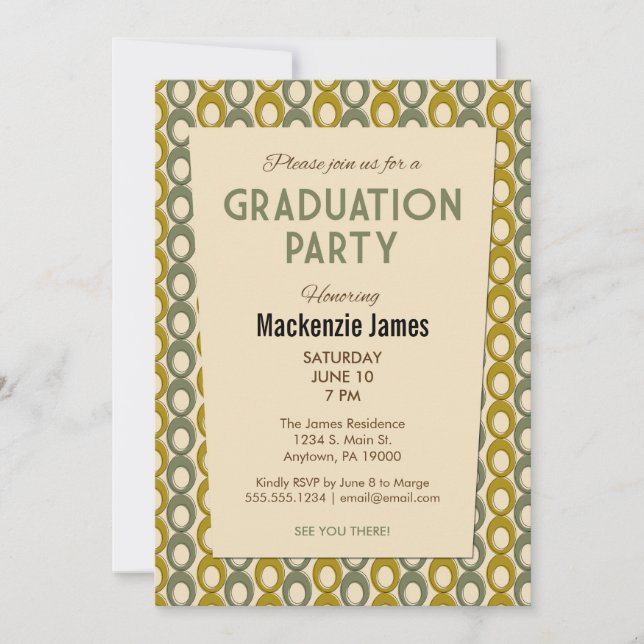 Green Mens Graduation Invitation Retro Vintage (Front)