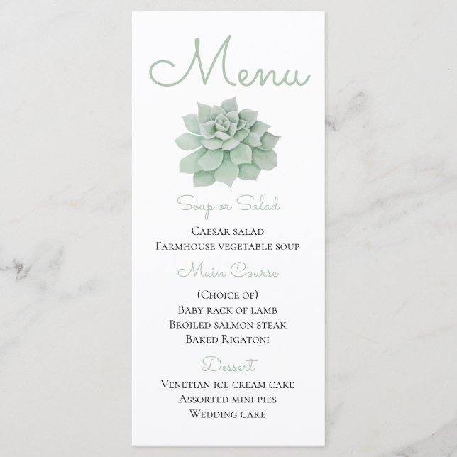 Green Menu Watercolor Succulent Cactus Wedding (Front)