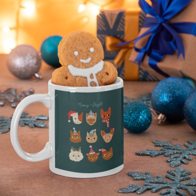 Green Meowy & Bright Holiday Cats Coffee Mug (Creator Uploaded)
