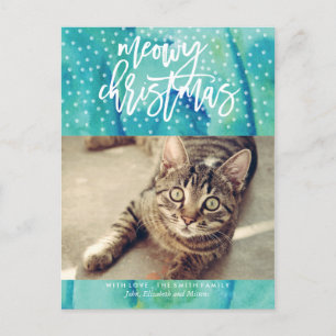 Green "Meowy Christmas" Pet Holiday Greeting Postcard