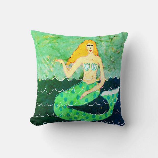 Green Mermaid Abstract Art Cushion (Front)