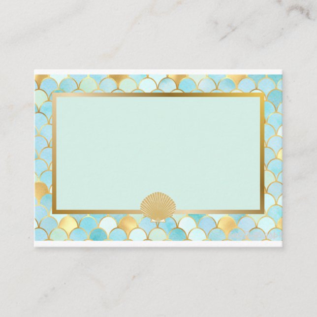 Green Mermaid Party Themed Place Cards (Front)