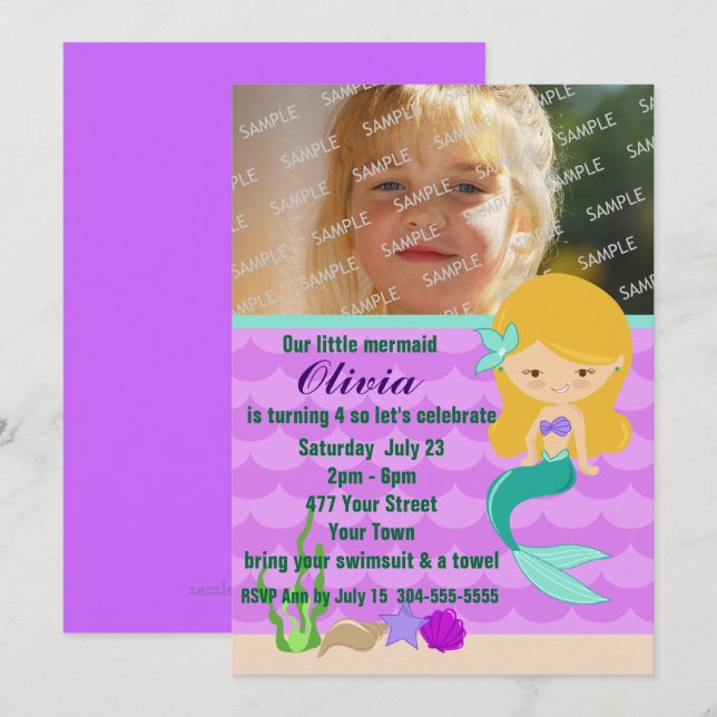Green Mermaid Pool Party Invitation (Front/Back)
