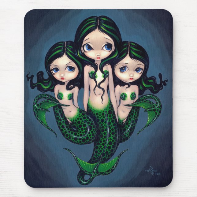 "Green Mermaid Triplets" Mousepad (Front)