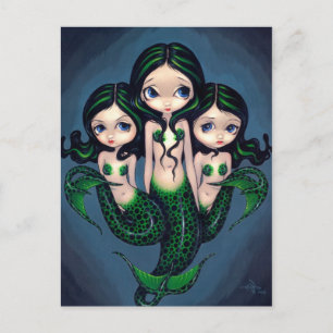 "Green Mermaid Triplets" Postcard