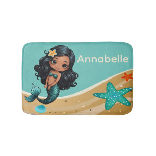 Green Mermaid with Black Hair Personalise Bath Mat