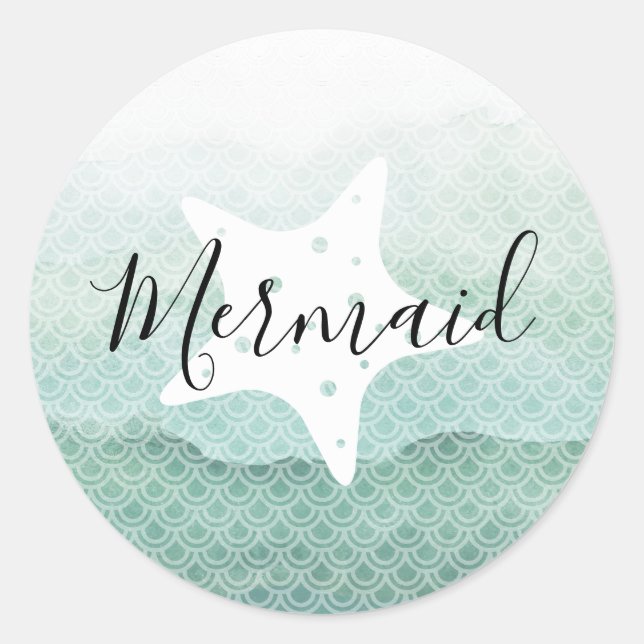 Green Mermaid with Starfish Birthday Stickers (Front)