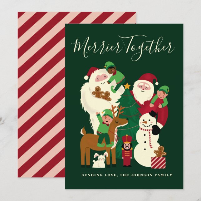 Green Merrier Together Santa and Friends Card (Front/Back)