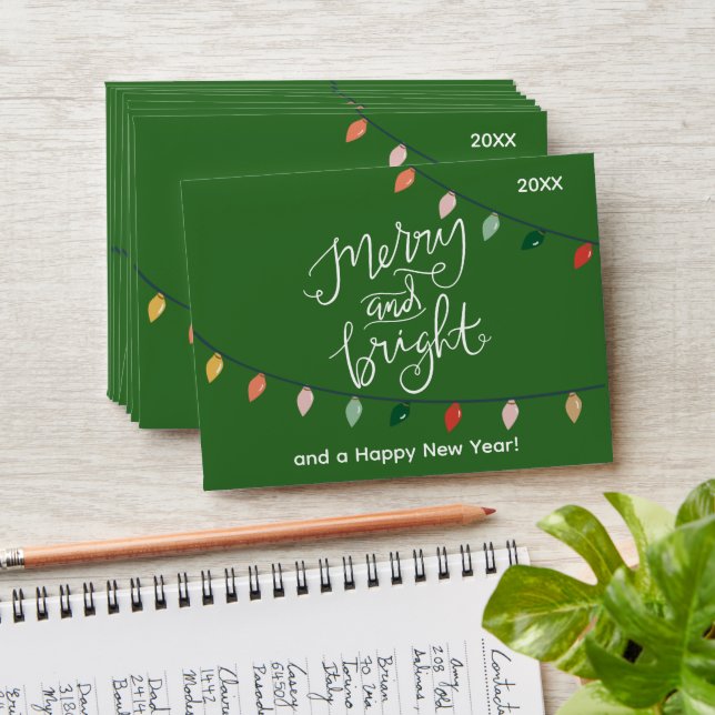  Green Merry and Bright Christmas Lights Gift Card Envelope (Stacked)