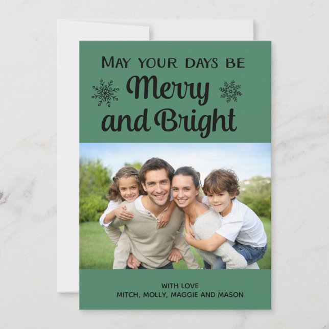 Green Merry and Bright Photo Christmas Card (Front)
