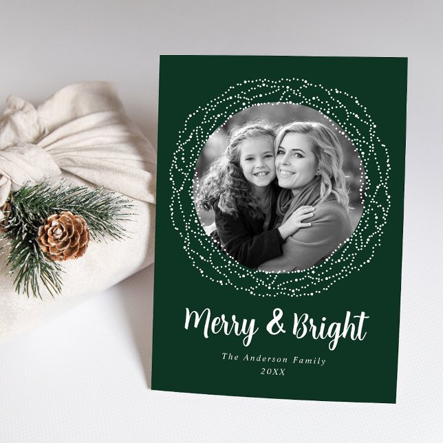 Green Merry and Bright Photo Holiday Card (Creator Uploaded)