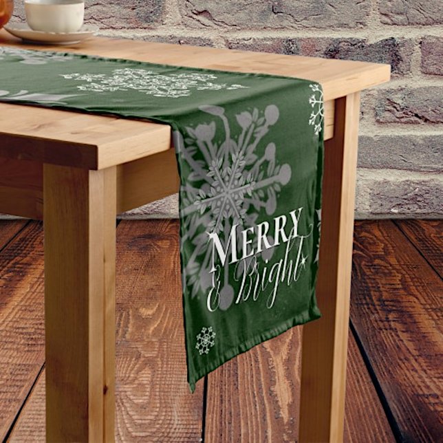 Green Merry and Bright Snowflakes Christmas Medium Table Runner (Green Merry and Bright Snowflakes Christmas Table Runner)