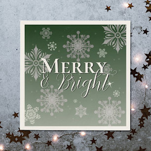 Green Merry and Bright Snowflakes Christmas Napkin