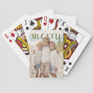 Green Merry Calligraphy vertical Photo white type Playing Cards