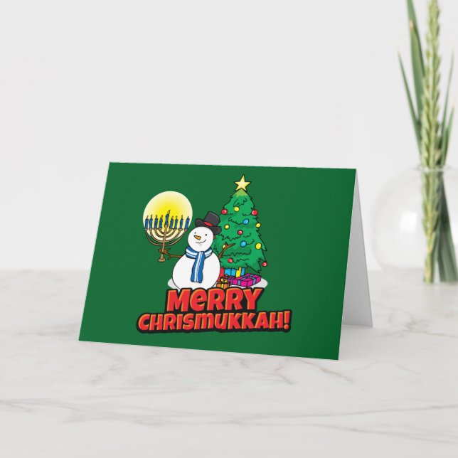 Green Merry Chrismukkah Jewish and Christmas Holiday Card (Front)