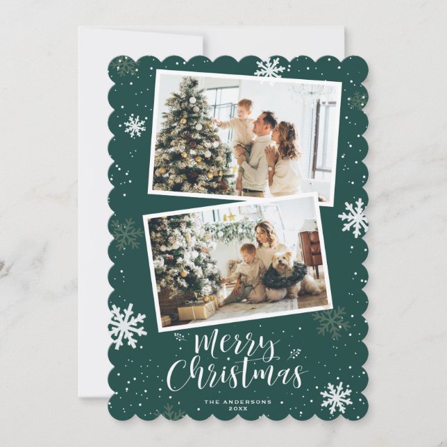 Green Merry Christmas 2 Photo Holiday Card (Front)