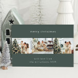 Green Merry Christmas 4 Photo Collage Horizontal Holiday Card<br><div class="desc">Minimalist Merry Christmas Multi 4 Photo Collage Horizontal Holiday Card in Solid Green</div>