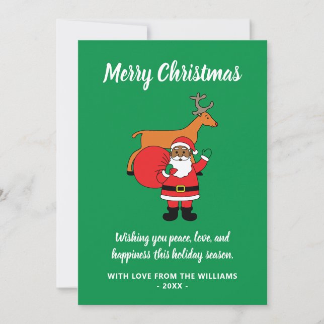 Green Merry Christmas African American Santa Claus Holiday Card (Front)
