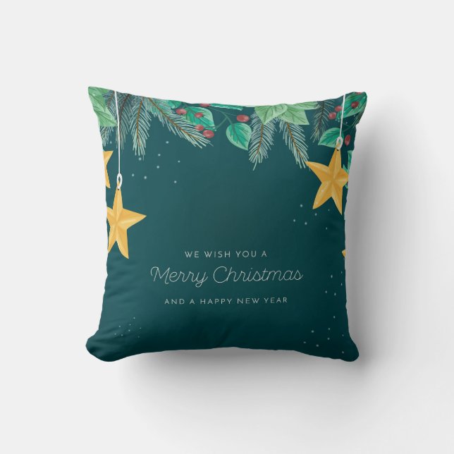 Green Merry Christmas and a Happy New Year Banner Cushion (Front)