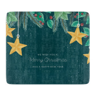 Green Merry Christmas and a Happy New Year Banner Cutting Board