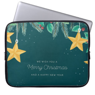 Green Merry Christmas and a Happy New Year Banner Laptop Sleeve