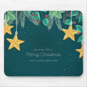 Green Merry Christmas and a Happy New Year Banner Mouse Mat
